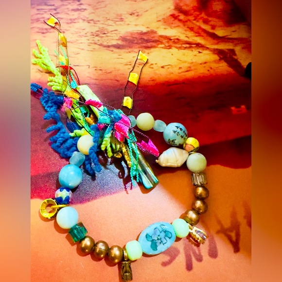 🧜‍♀️Handcrafted Amazonite, pearls, glass and fabric bracelet❣️ - Picture 2 of 2